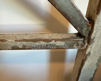 C11 - $1250. Queen Iron Bed Frame. Old Biscayne Designs "Florence". Signed "Gabrielli 08". Headboard is 62" tall. Footboard is 38" tall. Like NEW Original Mattress Factory Mattress (Orthopedic) & Box Spring. They have always been covered. 