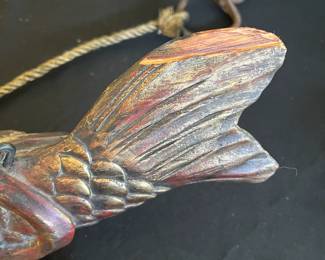 C71 - $100. Vintage Jizai Kagi Japanese Wooden Koin Fish with Hook. Measures 18" long x 6.75" wide. 