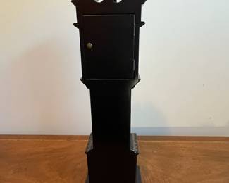 C33 - $30. Battery Powered Desk Clock/Jewelry Box.  Measures 6.25" wide x 4" deep x 23.5" tall. Middle & Bottom section open with felt lining. 