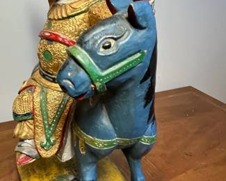 C32 - $95. Chinese Emperor on Horse. Carved wooden statue. Measures 9.5" x 5.5"