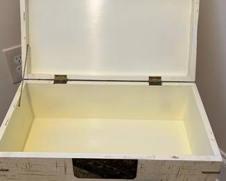 C15 - $175. Ivory Colored Lacquered Finish Chest on H Frame Brass Frame. Measures 18" wide x 10" deep x 18" tall. (Does NOT come off stand.) I believe this is Baker Furniture based on google results but the tag is missing. VERY sturdy piece. 