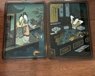C30 - $450 PAIR of Coordinating Reverse Paintings. Each measures 19.75" x 27.5" framed. Beautiful condition!