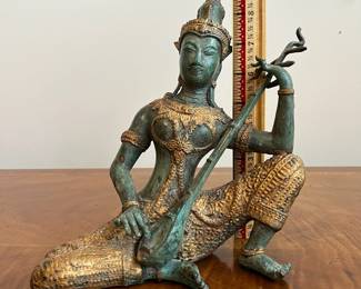 C37 - $40. Vintage Thai Prince Musician Playing Mandolin - Heavy metal. Measures 11.5" x 10" tall. 