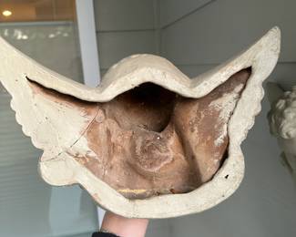 C108 - $50 PAIR. Both have repair to wings. Heavy pottery wall hangings.  