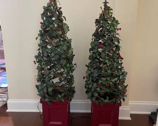 C114 - $45 PAIR of Topiary Trees. Measures 9.5" square at base x 45" tall / 50" tall. 