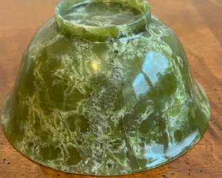 C21 - $25. Vintage Green Chinese Jade Bowl Measures 4" wide x 2" tall (without stand) 4" tall with stand. Has 1 minor crack that is about 1" long - hard to notice but it is there. 