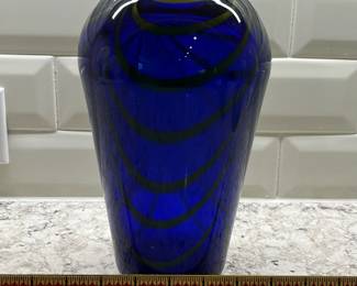 C86 - $25. Murano Style Art Glass Vase. Measures 9" tall. Has some scratches. 