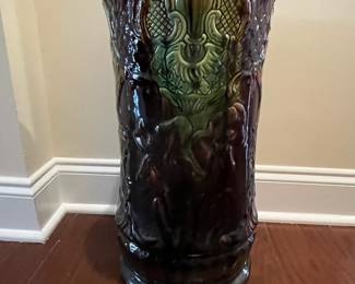 C24 - $150. Umbrella Stand. Excellent Condition - no chips cracks etc. Measures 10" across x 19" tall. (Unsigned but looks like Roseville)