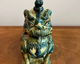 C39 - $75. Foo Dog Designed & Modeled by Seven Moons Studios. 1950. Measures 10" x 5.5" x 13" tall. One corner had chipped off and has been re-glued. 