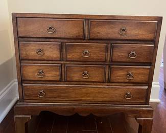 C80 - $125. Small 3 drawer chest. Measures 24" x 14.5" deep x 22" tall. (I believe it is from Hickory Chair Company) Solid wood - very good vintage condition!
