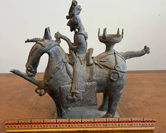 C45 - $50. Korean Warrior Stoneware Teapot. Measures 11.5" x 4" x 10" tall. 