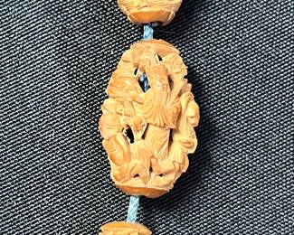 C113 - $2000. 19th Century Chinese Heido Carved Fruit Pits on Bracelet. Qing Dynasty 1850s. 12 Beads. 