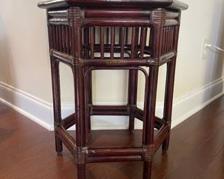 C93 - $150. Hexagon Palm Beach Regency Side Table. Casablanca Collection - Murata Godo Inc. Tokyo. Measures 18" x 21" across x 23" tall. 