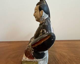C44 - $150. Polychrome Japanese Hollow Porcelain Statue. Measures 12" wide x 11.5" tall. 