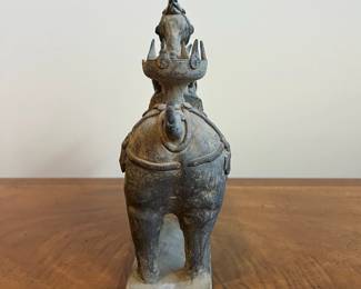 C45 - $50. Korean Warrior Stoneware Teapot. Measures 11.5" x 4" x 10" tall. 