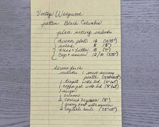 C2 - $1350. Wedgwood Black Columbia. Priced as a SET. If the set doesn't sell complete by Saturday we may break it up. You're welcome to send your interest list to us and offers and if we do split the set we will contact you. 