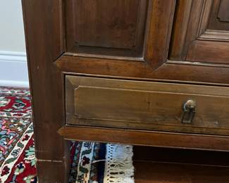 C16 - $225. Asian Antique Cabinet. Solid wood - very light to move. Has 5 Drawers - 1 Middle Cabinet with 2 doors. Measures 38.25" x 17.5" deep x 35.5" tall. Versatile piece for TV or storage!