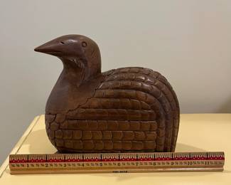 C18 - $40. Carved Bird with hidden compartment on the bottom. Measures 8" long x 4.25" x 7.5" tall. 