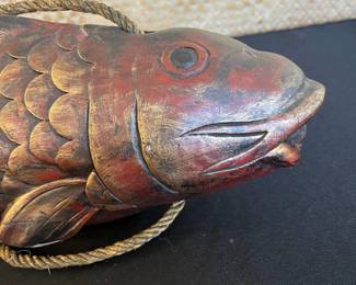 C71 - $100. Vintage Jizai Kagi Japanese Wooden Koin Fish with Hook. Measures 18" long x 6.75" wide. 