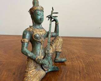 C37 - $40. Vintage Thai Prince Musician Playing Mandolin - Heavy metal. Measures 11.5" x 10" tall. 
