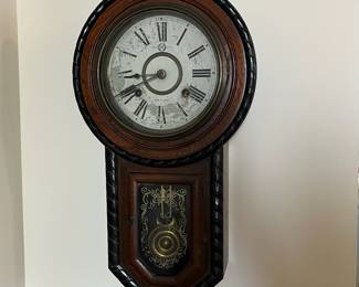 C7 - $75. "Trade Mark" Made in Japan Wall Clock *with* key. Measures 12" x 21.5". Winds and works. Nice loud chime. 