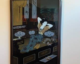 C30 - $450 PAIR of Coordinating Reverse Paintings. Each measures 19.75" x 27.5" framed. Beautiful condition!