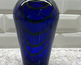 C86 - $25. Murano Style Art Glass Vase. Measures 9" tall. Has some scratches. 