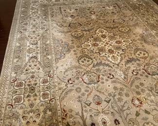 C48 - $4,000. Area Rug from Fargo Hanna. (Originally purchased for $13,000!)  At least 200 knots per inch. Measures 9' x 12.5'. It does have some sun fading and pilling in one area. Super high quality - Come and make an offer!