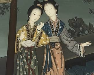 C30 - $450 PAIR of Coordinating Reverse Paintings. Each measures 19.75" x 27.5" framed. Beautiful condition!