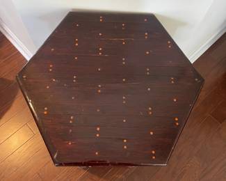 C93 - $150. Hexagon Palm Beach Regency Side Table. Casablanca Collection - Murata Godo Inc. Tokyo. Measures 18" x 21" across x 23" tall. 