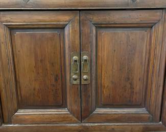 C16 - $225. Asian Antique Cabinet. Solid wood - very light to move. Has 5 Drawers - 1 Middle Cabinet with 2 doors. Measures 38.25" x 17.5" deep x 35.5" tall. Versatile piece for TV or storage!