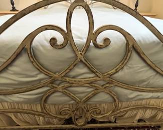 C11 - $1250. Queen Iron Bed Frame. Old Biscayne Designs "Florence". Signed "Gabrielli 08". Headboard is 62" tall. Footboard is 38" tall. Like NEW Original Mattress Factory Mattress (Orthopedic) & Box Spring. They have always been covered. 