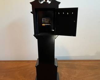 C33 - $30. Battery Powered Desk Clock/Jewelry Box.  Measures 6.25" wide x 4" deep x 23.5" tall. Middle & Bottom section open with felt lining. 