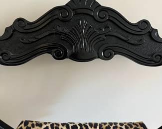 C6 - $175. Savonarola Folding Chair. Measures 24" wide x 19" deep x 32.5" tall. (Leopard Cushion is removable) Nice lacquered black finish. 