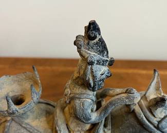 C45 - $50. Korean Warrior Stoneware Teapot. Measures 11.5" x 4" x 10" tall. 