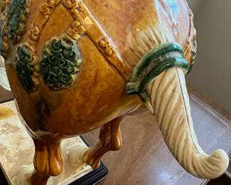 C41 - $200. T'ang Sancai Porcelain Horse.  Measures 20" long x 19.5" tall + base. 