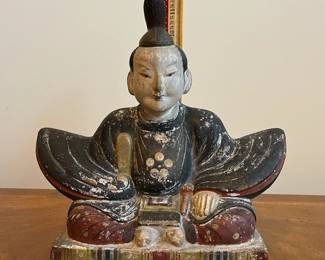 C44 - $150. Polychrome Japanese Hollow Porcelain Statue. Measures 12" wide x 11.5" tall. 