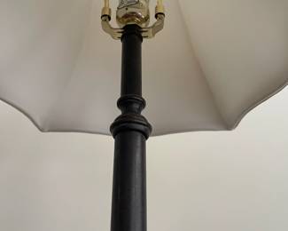 C94 - $60 PAIR of Heavy Table Lamps. Heavy metal base - shades are in great condition. Measures 34" tall. 