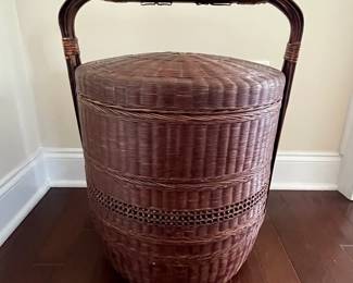C51 - $250. Vintage Chinese 3 Tier Wedding Basket. Measures 18" diameter x 28" tall. 