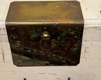 C15 - $175. Ivory Colored Lacquered Finish Chest on H Frame Brass Frame. Measures 18" wide x 10" deep x 18" tall. (Does NOT come off stand.) I believe this is Baker Furniture based on google results but the tag is missing. VERY sturdy piece. 