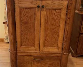 Handmade Solid Oak Rolling Book Cabinet