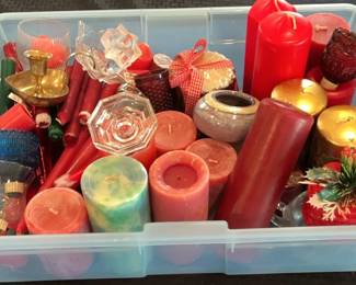 Assortment of Candles and Candle Holders