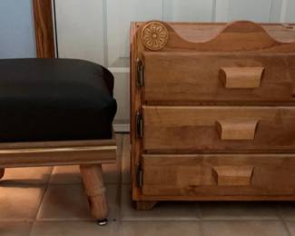Handcrafted Storage Cabinet And Leather Footstool 