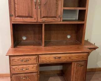 Handmade Solid Oak Computer Desk with Hutch