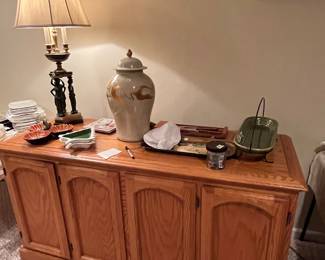 Wine Case with Temperature Controls, Lamp, Urn and Entertaining Items