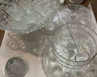 Vintage and MCM Punch Bowl, Cups, Ladel and Platter