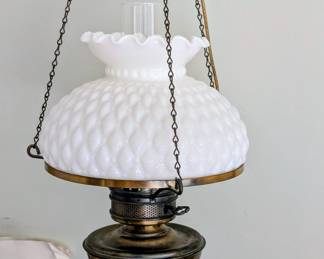 #11  Quilted Milkglass Hanging Swag Lamp   $79