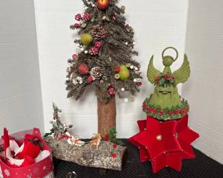 Antique Vtg Christmas Tree, Santa, Flocked Birds