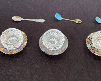 Russian Silver Glass Salt BowlAntique Open Salt Cellars