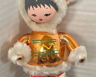 Vtg Di Carlini Blown Glass Ornament Eskimo Girl